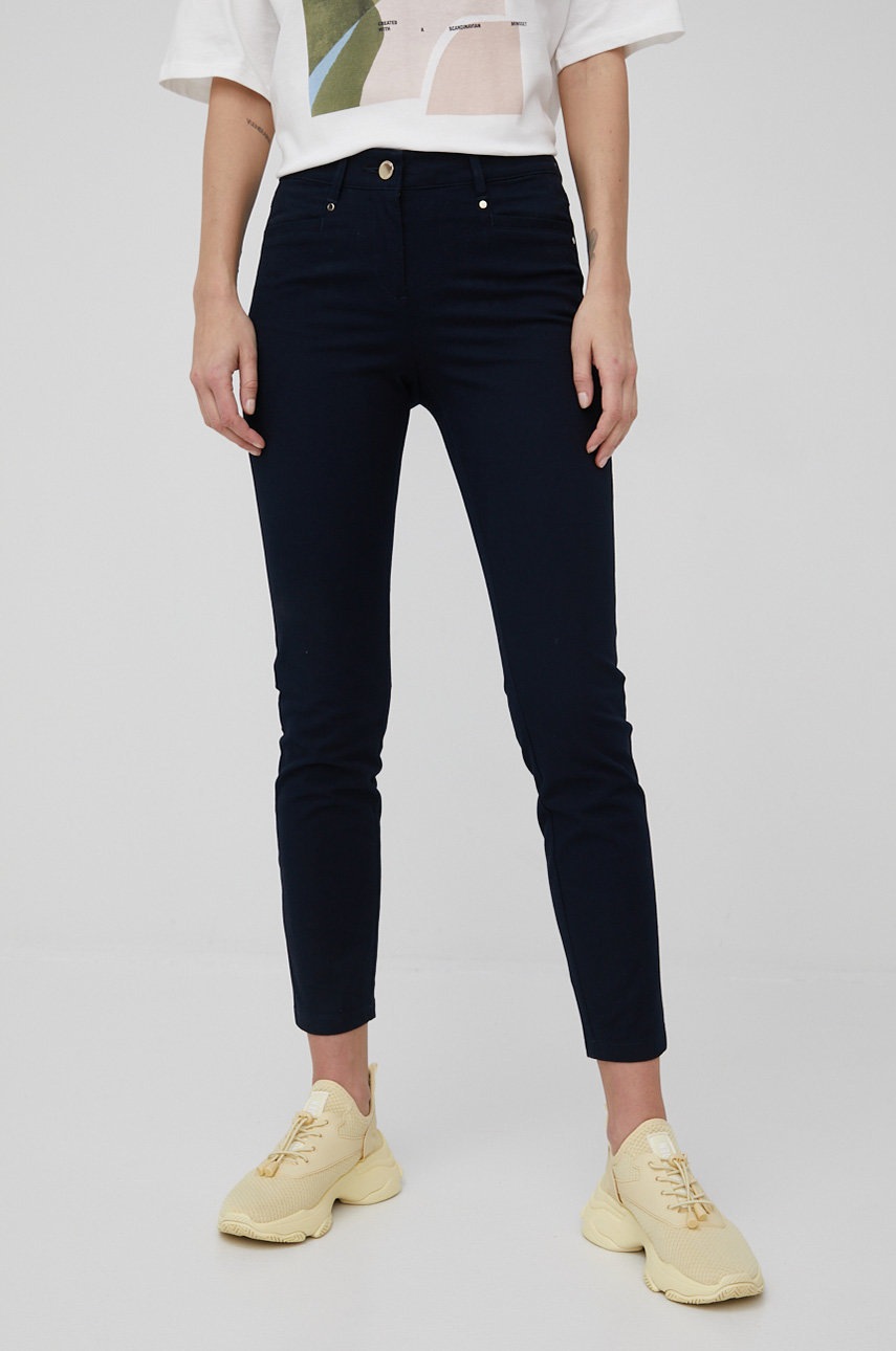 Pennyblack pantaloni femei, culoarea albastru marin, mulata, medium waist