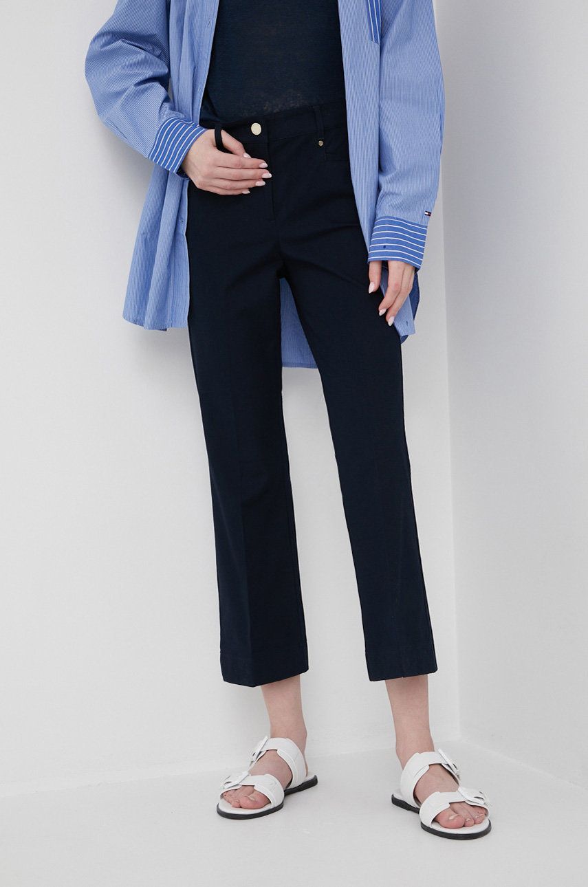 Pennyblack pantaloni femei, culoarea albastru marin, evazati, medium waist answear.ro