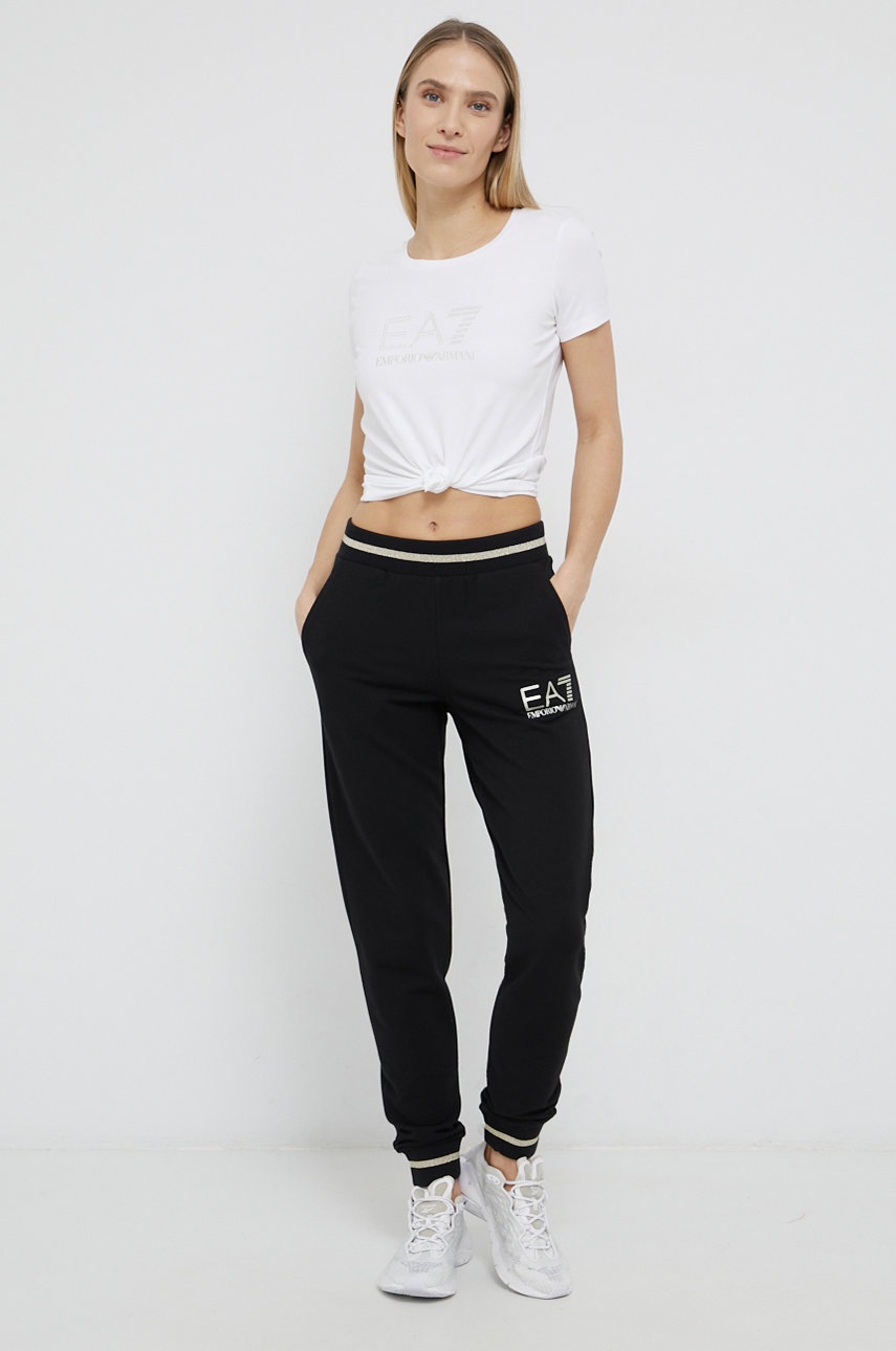 EA7 Emporio Armani Spodnie damskie kolor czarny gładkie