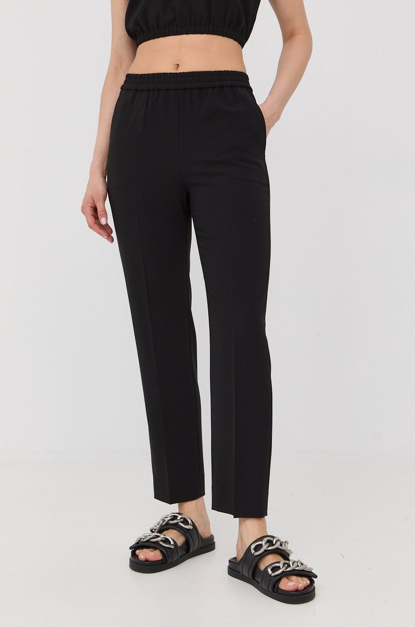 The Kooples pantaloni femei, culoarea negru, drept, high waist answear.ro imagine megaplaza.ro