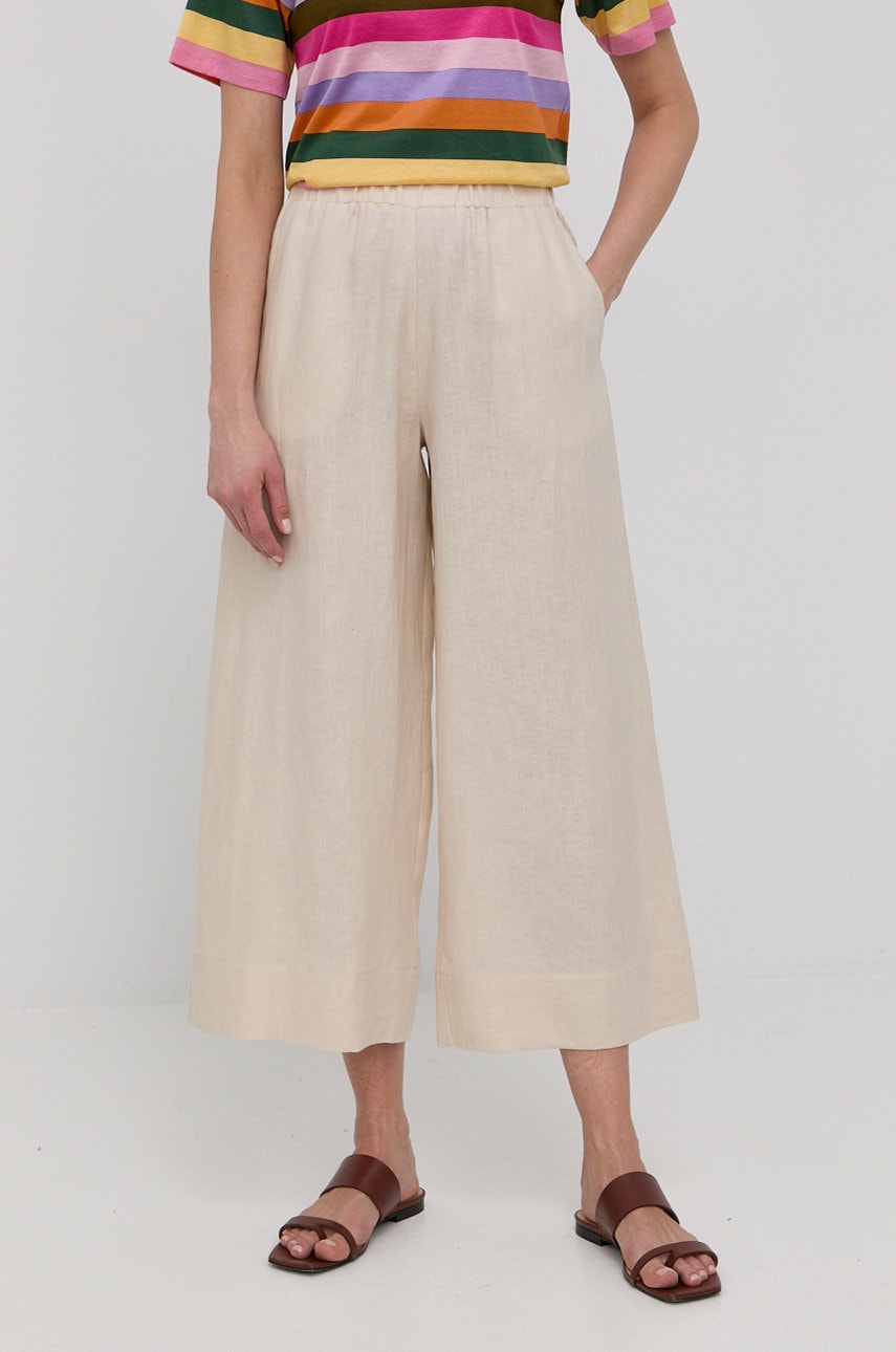 Max Mara Leisure pantaloni din in femei, culoarea bej, lat, high waist