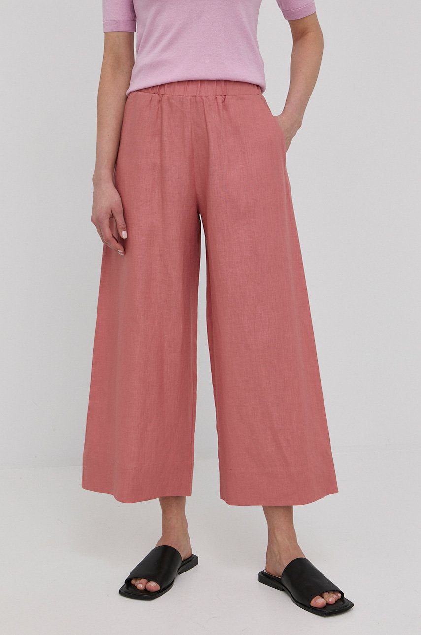 Max Mara Leisure pantaloni din in femei, culoarea roz, lat, high waist answear.ro imagine 2022 13clothing.ro