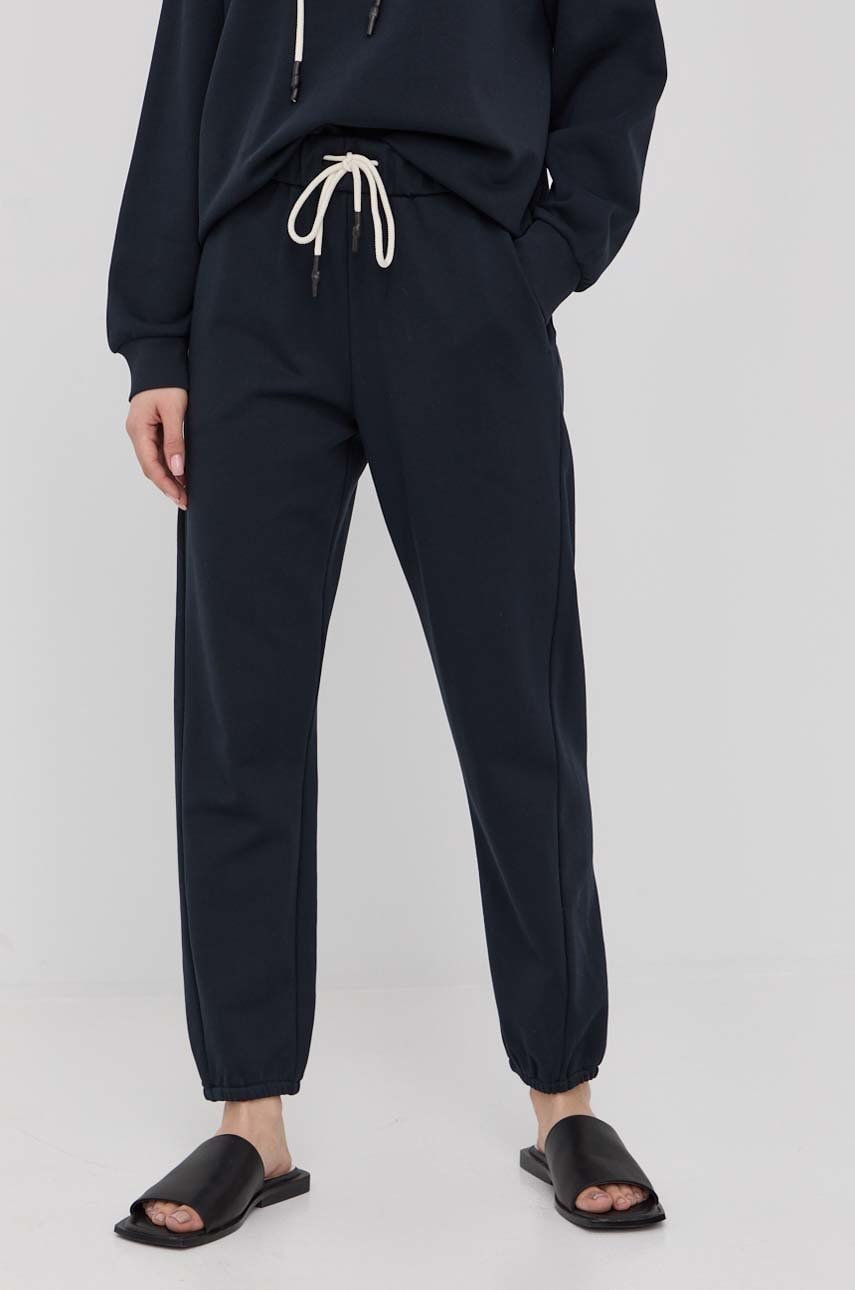 Max Mara Leisure pantaloni femei, culoarea albastru marin, neted