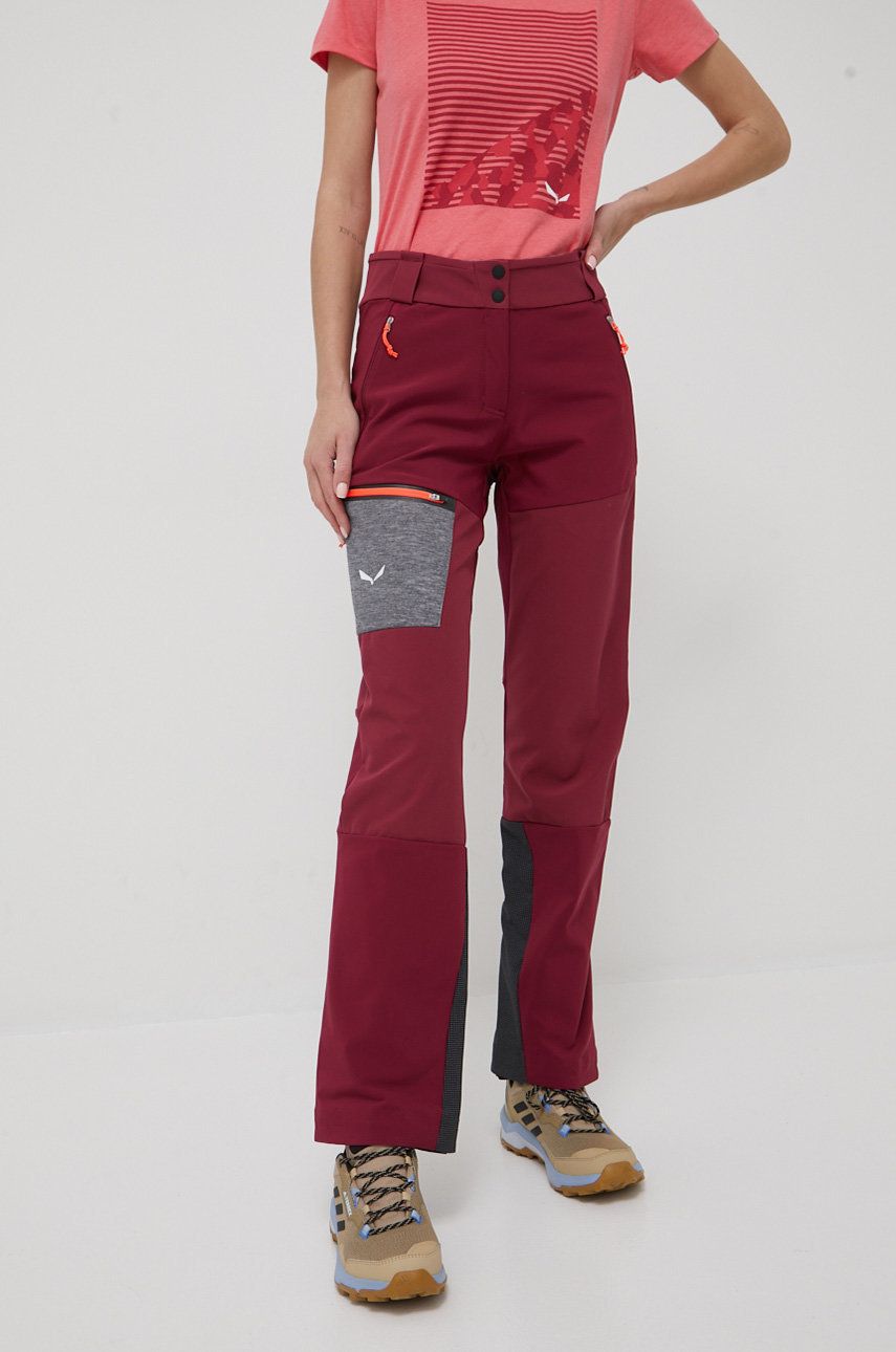Salewa pantaloni de exterior Comici femei, culoarea bordo imagine reduceri black friday 2021 answear.ro