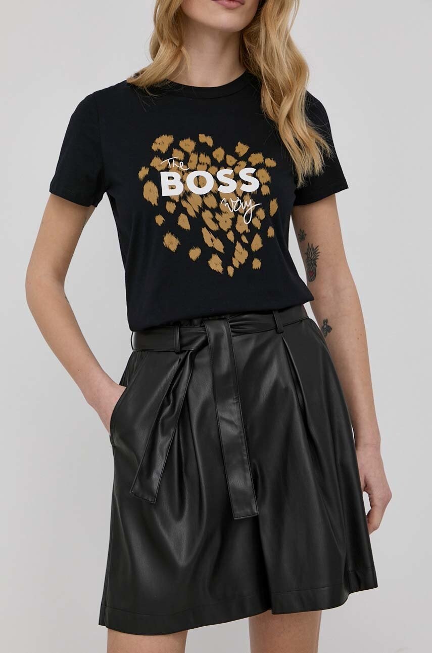 Max&co. pantaloni scurti femei, culoarea negru, neted, high waist