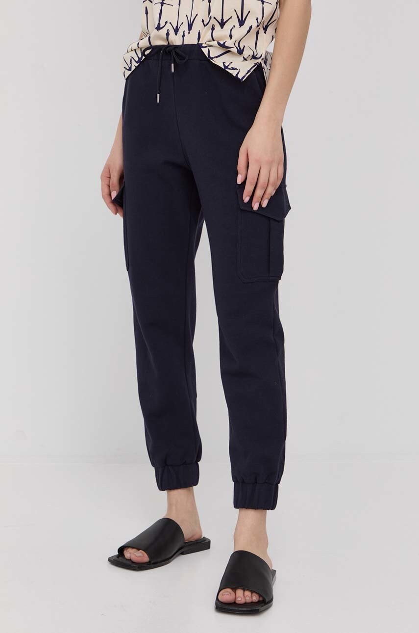 Max&co. pantaloni de bumbac femei, culoarea albastru marin, jogger, high waist