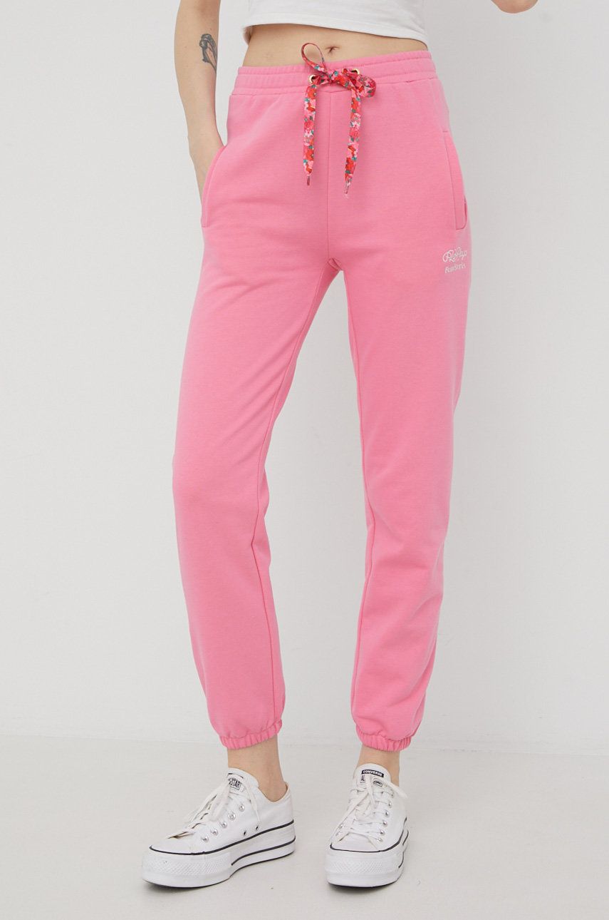 Femi Stories spodnie dresowe bawełniane haruka damskie kolor różowy z aplikacją