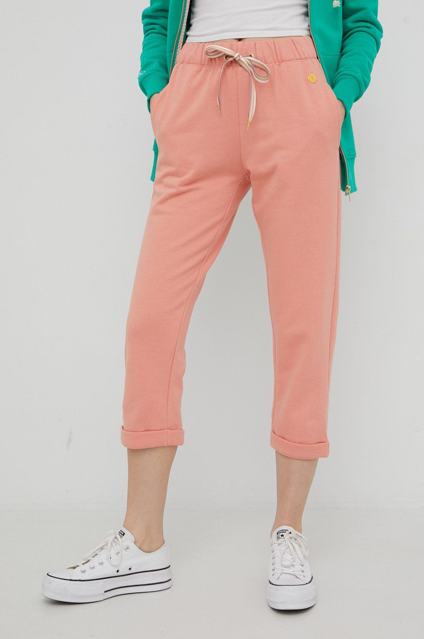 Femi Stories spodnie dresowe bawełniane Tara damskie kolor pomarańczowy gładkie