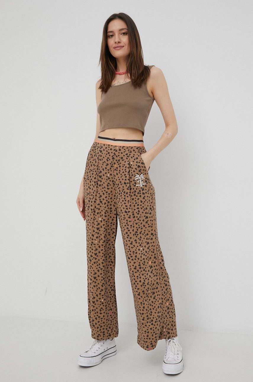 Femi Stories pantaloni femei, culoarea maro, lat, high waist 2023 ❤️ Pret Super answear imagine noua 2022