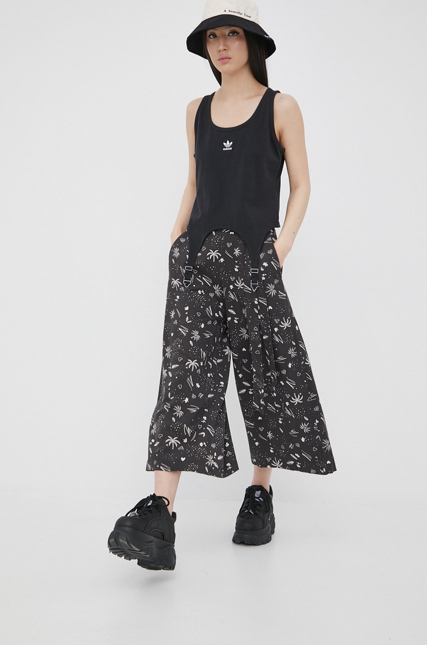 Femi stories pantaloni femei, culoarea gri, fason culottes, high waist