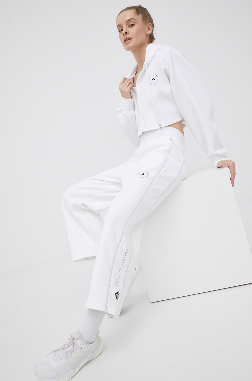 Adidas by stella mccartney pantaloni de trening hd0692 femei, culoarea alb, neted