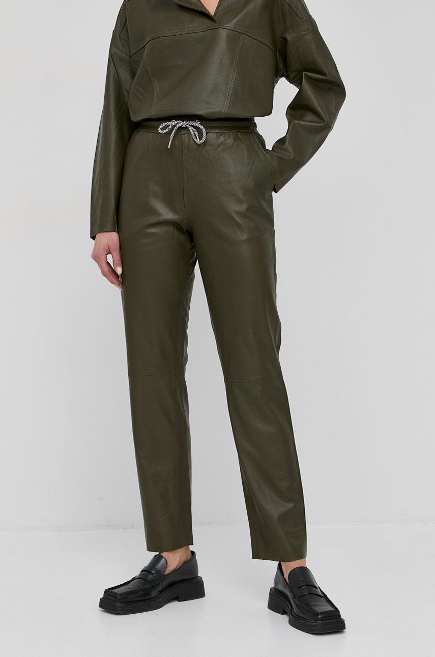 Notes du Nord Pantaloni de piele Tazz femei, culoarea verde, model drept, high waist answear.ro