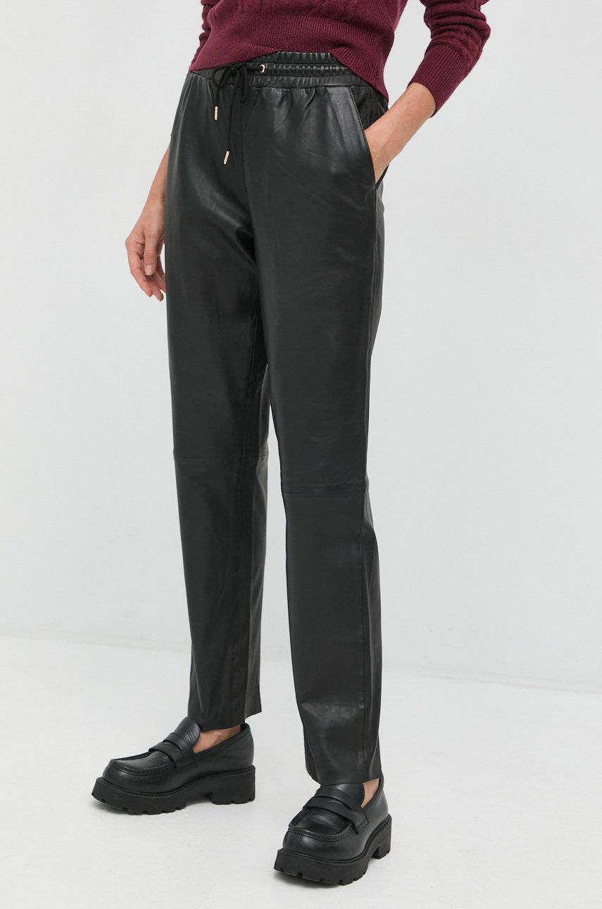 Notes du Nord pantaloni de piele femei, culoarea negru, drept, high waist answear.ro imagine megaplaza.ro