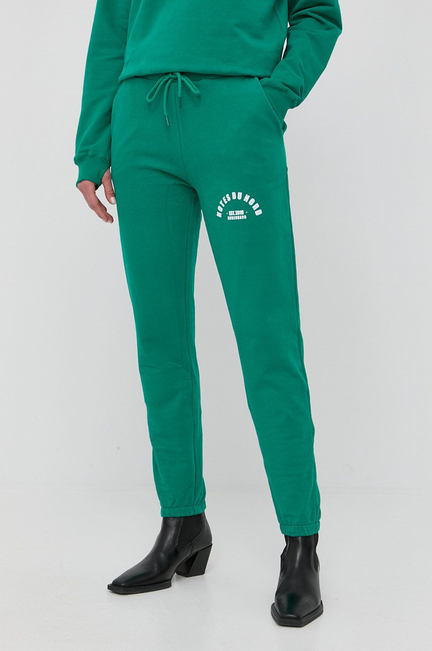 Notes du Nord pantaloni femei, culoarea verde, cu imprimeu answear.ro