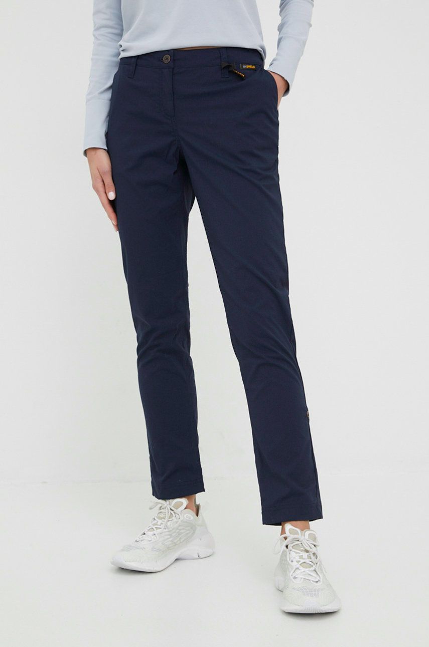 Jack Wolfskin pantaloni de exterior Desert femei, culoarea albastru marin, drept, medium waist imagine reduceri black friday 2021 answear.ro