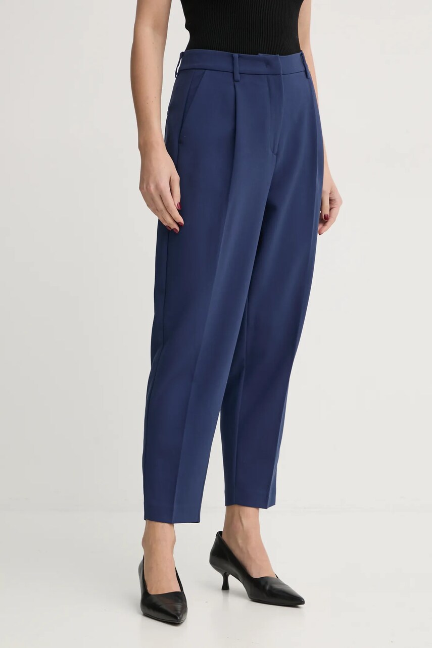 Bruuns Bazaar pantaloni CindySus Dagny pants femei, culoarea albastru marin, mulata, high waist, BBW2393 Bruuns Bazaar pantaloni CindySus Dagny pants femei, culoarea albastru marin, mulata, high waist, BBW2393