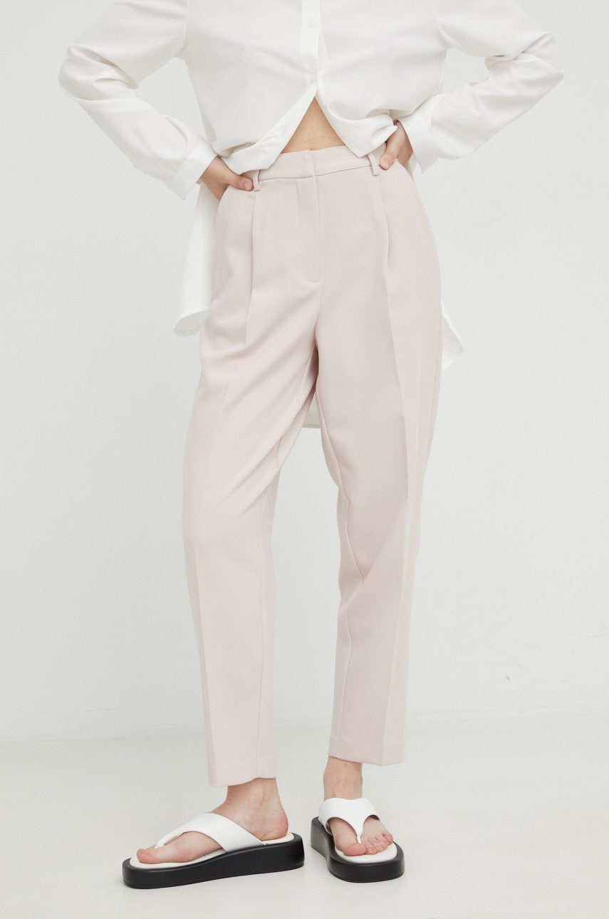 Bruuns Bazaar Pantaloni Femei, Culoarea Roz, Drept, High Waist