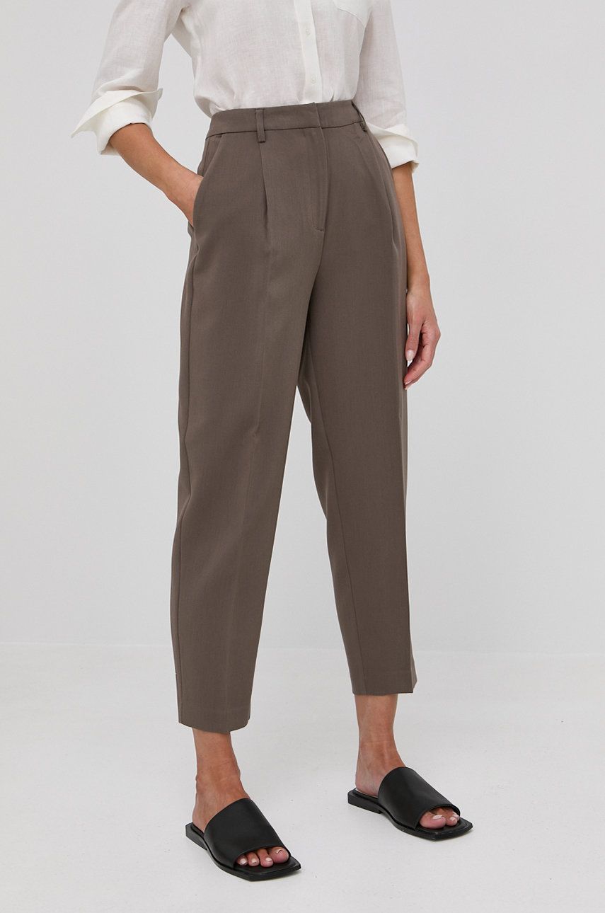 Bruuns Bazaar Pantaloni Femei, Culoarea Maro, Drept, High Waist