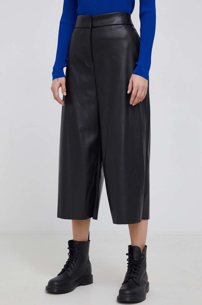 Dkny Pantaloni femei, culoarea negru, lat, high waist answear.ro