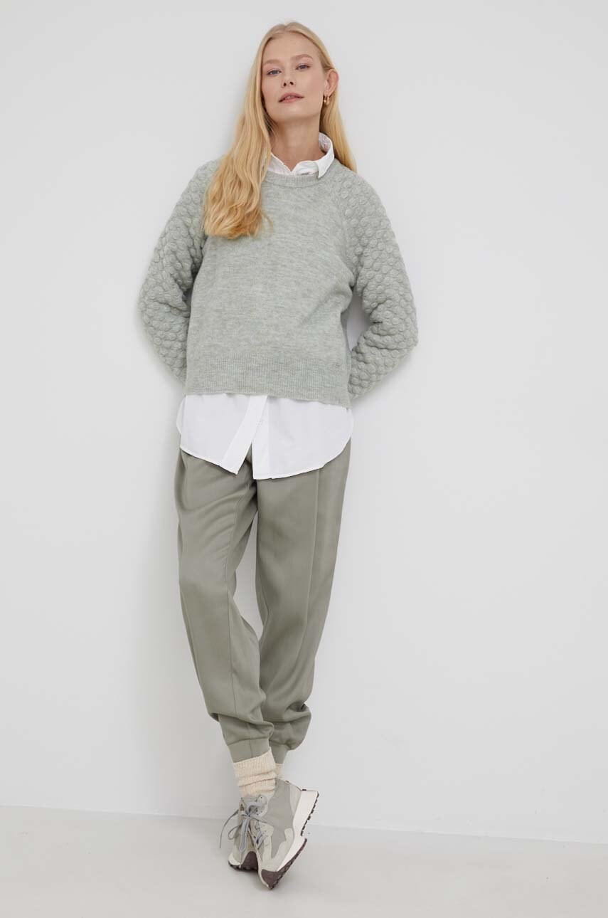 Dkny pantaloni femei, culoarea verde, jogger, high waist