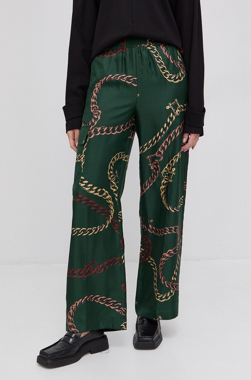 Victoria Beckham Pantaloni femei, culoarea verde, lat, high waist answear imagine noua