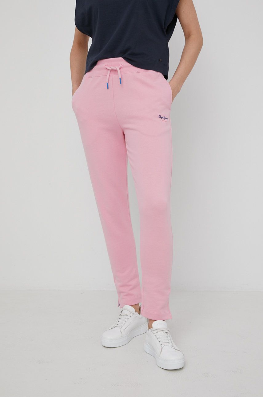 Pepe Jeans pantaloni de bumbac Calista Pants femei, culoarea roz, neted answear imagine noua