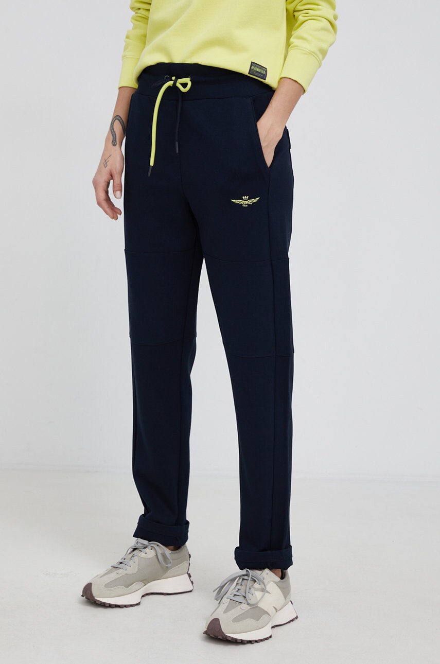 Aeronautica militare pantaloni femei, culoarea albastru marin, material neted