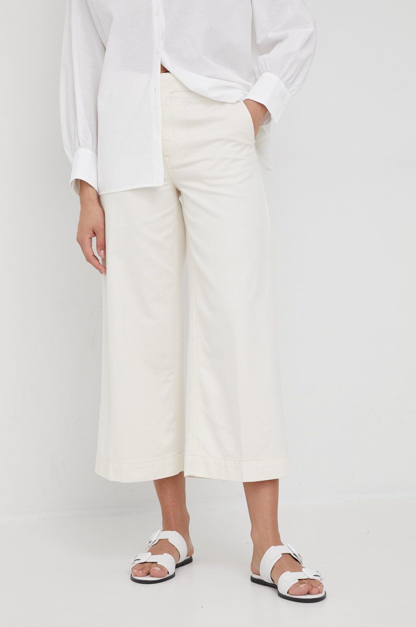 Drykorn pantaloni de bumbac femei, culoarea bej, lat, medium waist answear.ro imagine noua