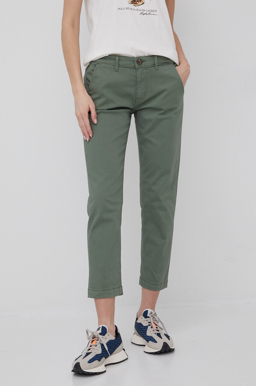 

Брюки Pepe Jeans Maura женские цвет зелёный chinos средняя посадка