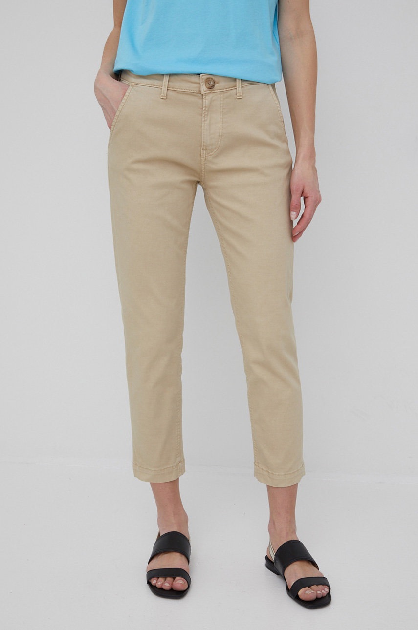 

Штани Pepe Jeans Maura жіночі колір бежевий фасон chinos середня посадка