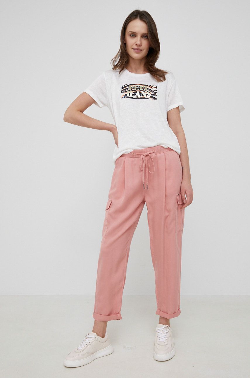 Pepe Jeans Pantaloni Jynx Femei, Culoarea Roz, Fason Cargo, High Waist