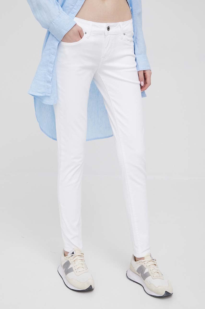 Kalhoty Pepe Jeans Soho dámské, bílá barva, přiléhavé, medium waist - bílá -  Hlavní materiál: 