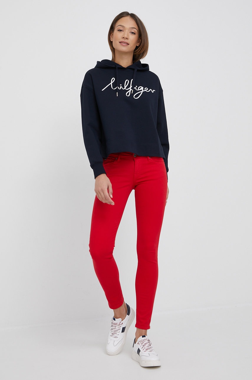 

Брюки Pepe Jeans Soho женские цвет красный облегающее средняя посадка