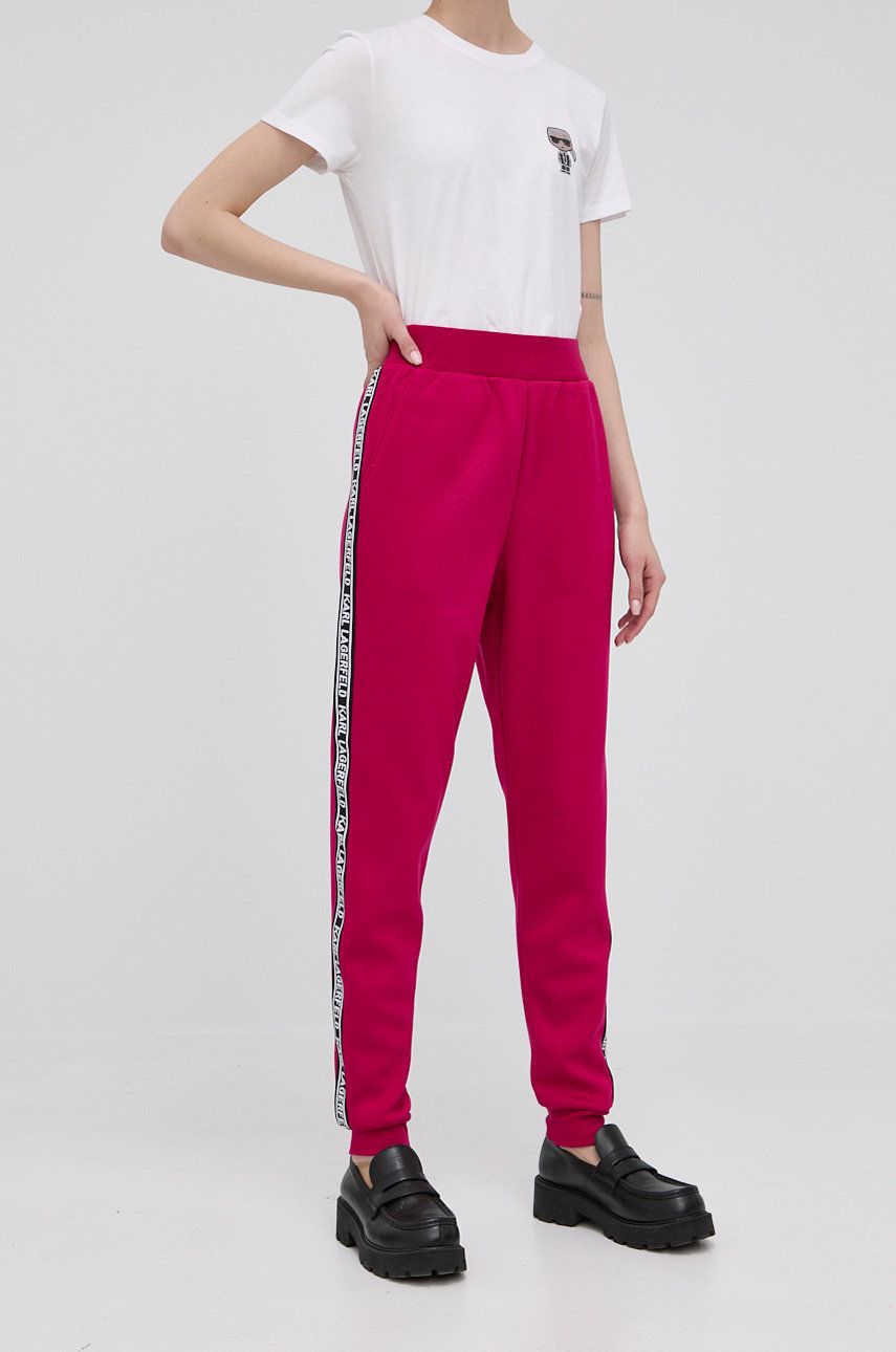 Karl Lagerfeld pantaloni femei, culoarea roz, cu imprimeu