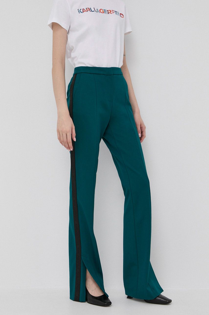 Karl Lagerfeld pantaloni femei, culoarea verde, evazati, high waist ANSWEAR