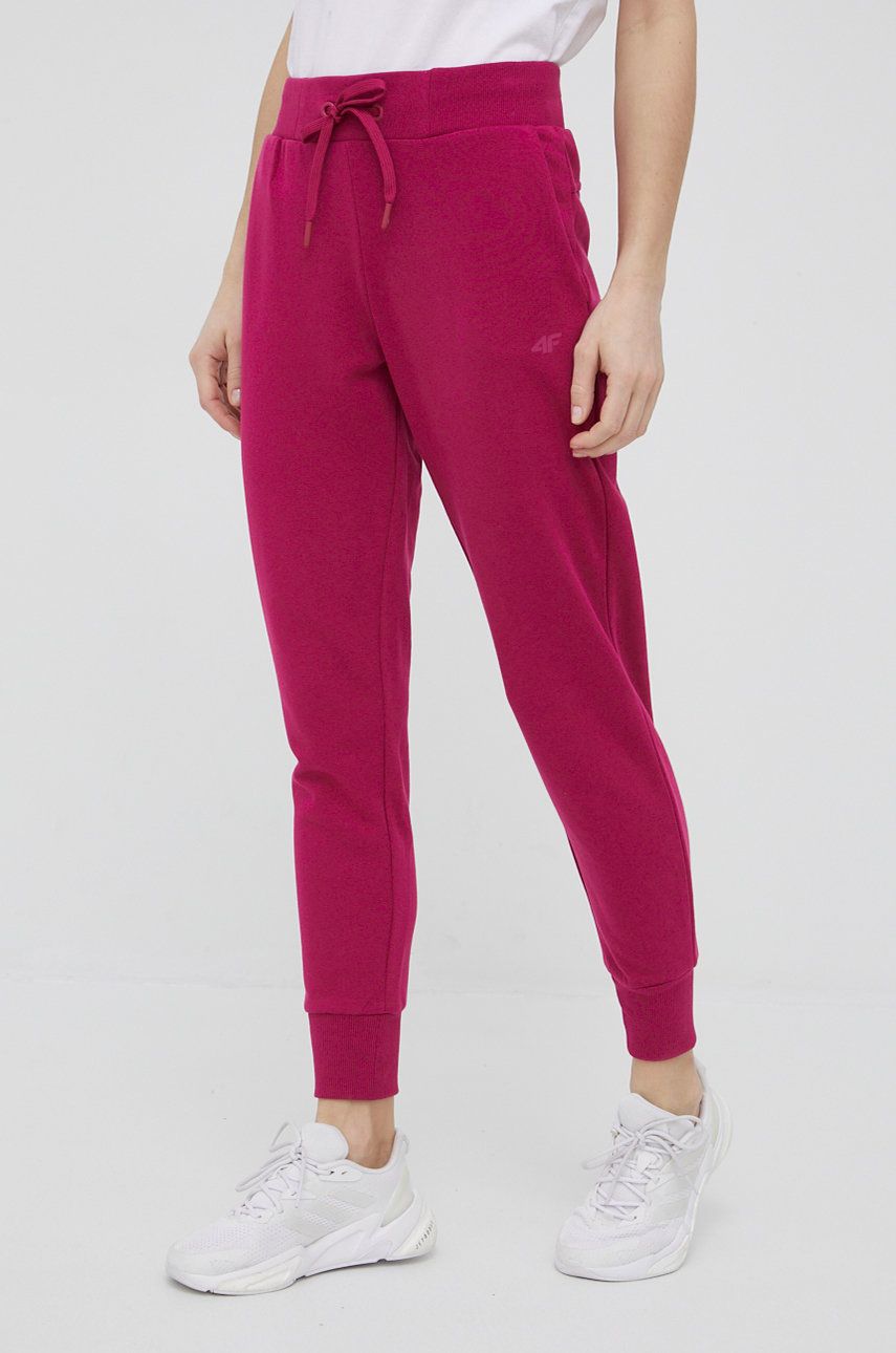4F pantaloni femei, culoarea violet, neted 4F