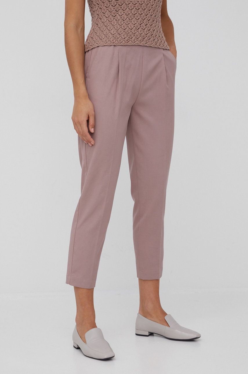 Sisley spodnie damskie kolor fioletowy dopasowane high waist