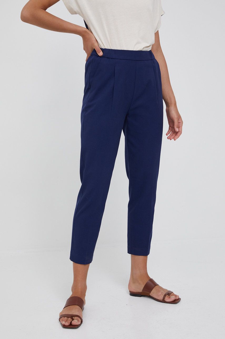 Sisley pantaloni femei, culoarea albastru marin, drept, high waist answear.ro
