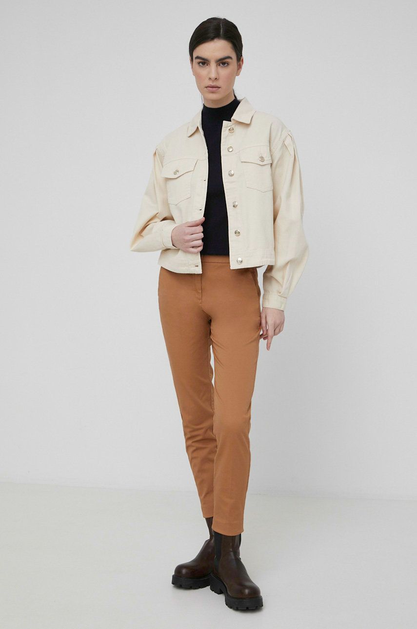 Sisley pantaloni femei, culoarea maro, mulata, medium waist imagine reduceri black friday 2021 answear.ro