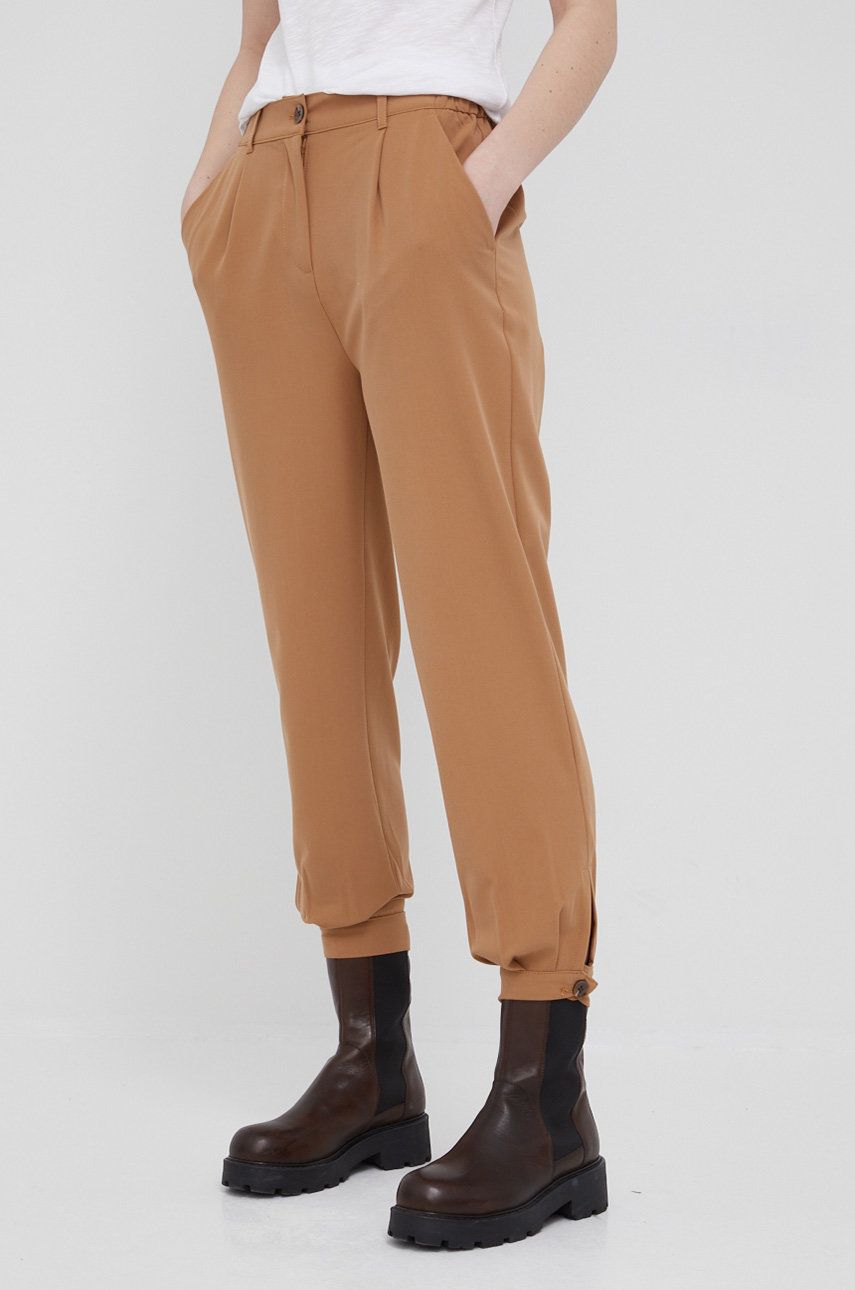 Sisley pantaloni femei, culoarea maro, lat, high waist answear.ro