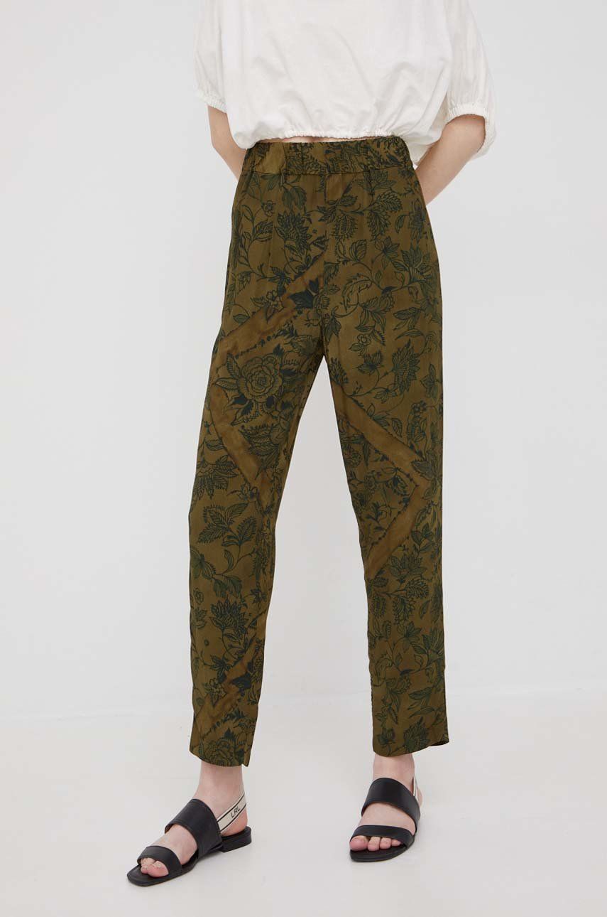Sisley pantaloni femei, culoarea verde, drept, high waist answear.ro