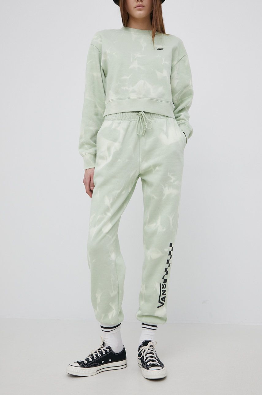 Kalhoty Vans dámské, zelená barva, vzorované - zelená -  80% Bavlna