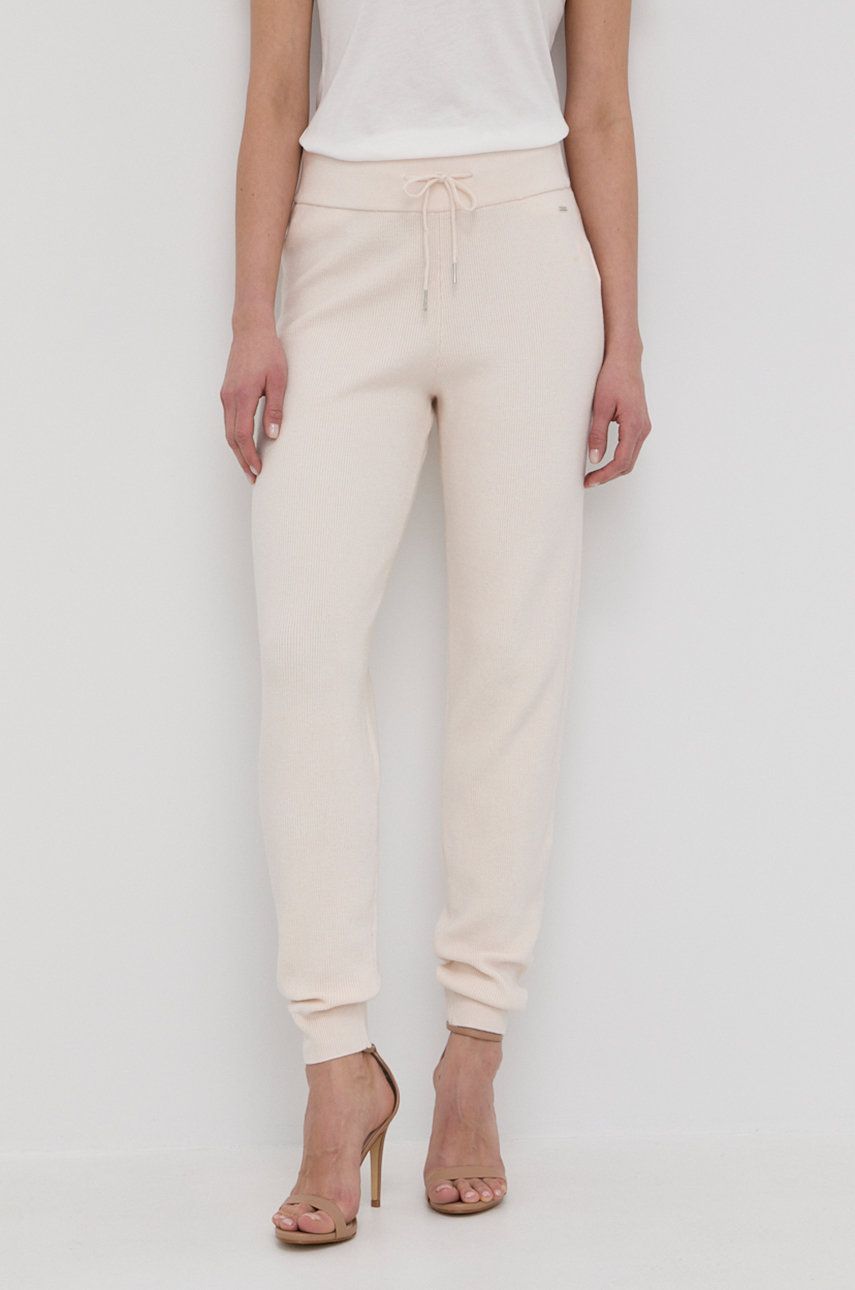 Morgan Pantaloni Femei, Culoarea Bej, Jogger, High Waist