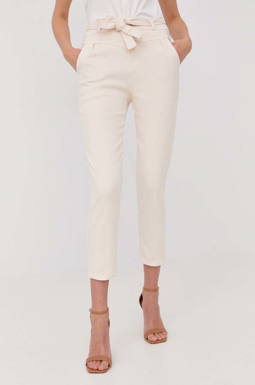 

Панталони Morgan в бежово с кройка по тялото, с висока талия, Бежов