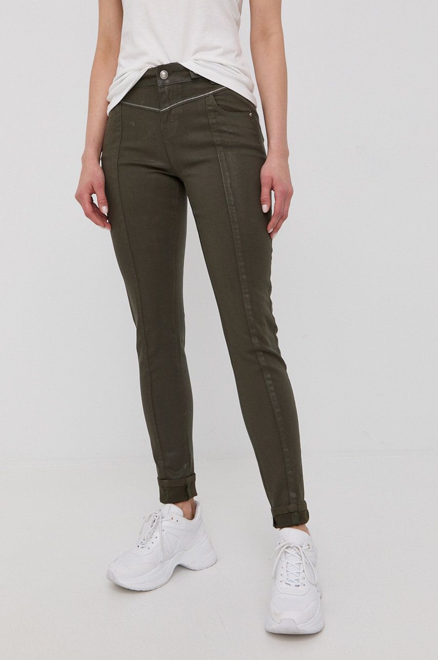 Morgan spodnie damskie kolor zielony dopasowane medium waist