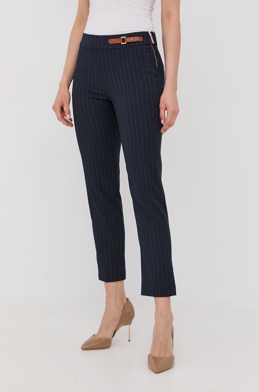 Morgan spodnie damskie kolor granatowy fason cygaretki medium waist