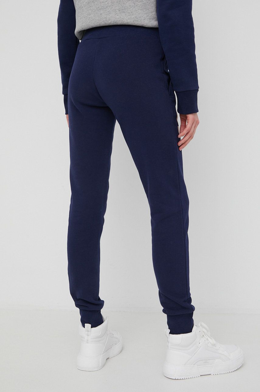 Superdry Pantaloni De Trening Femei, Culoarea Albastru Marin, Cu Imprimeu