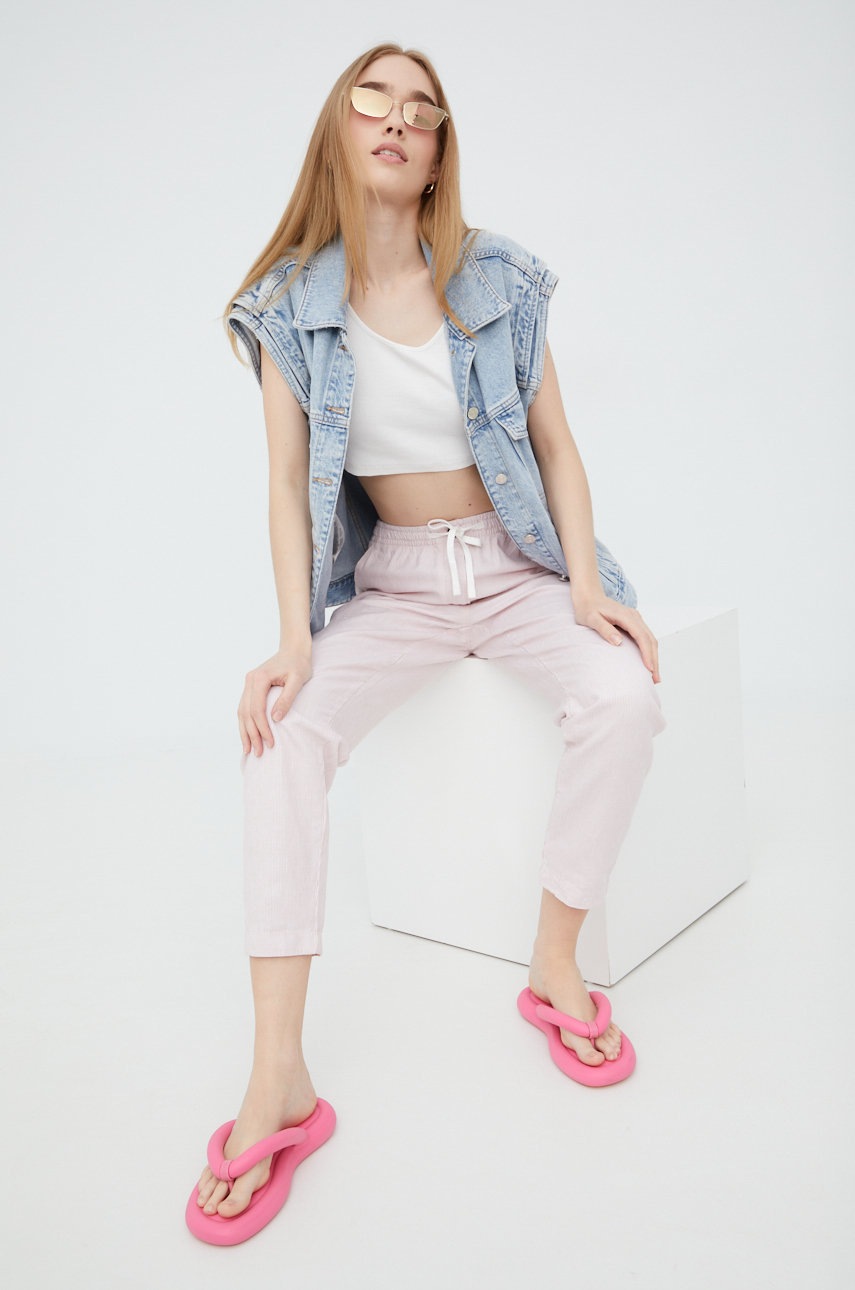 

Льняные брюки Superdry женские цвет розовый прямое высокая посадка