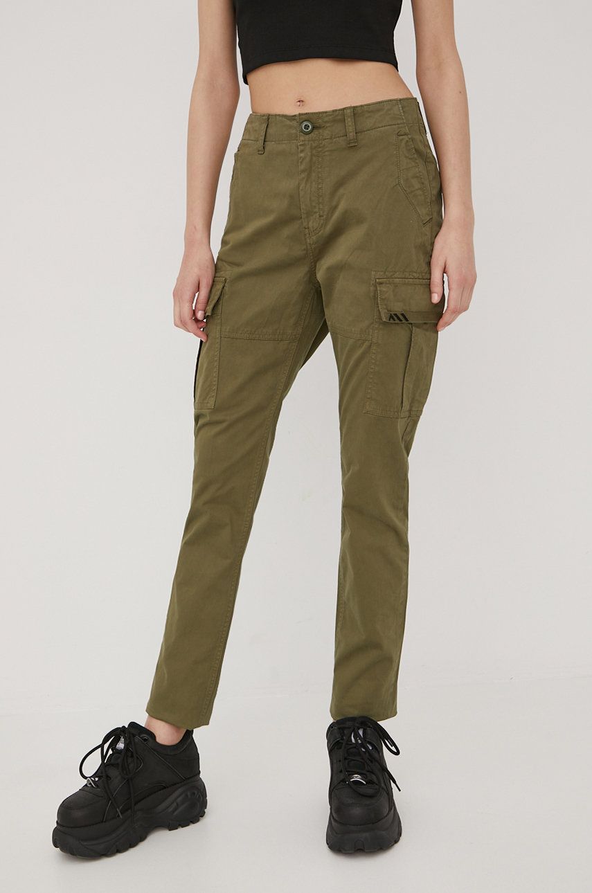 Superdry pantaloni femei, culoarea verde, fason cargo, high waist answear.ro imagine 2022 13clothing.ro