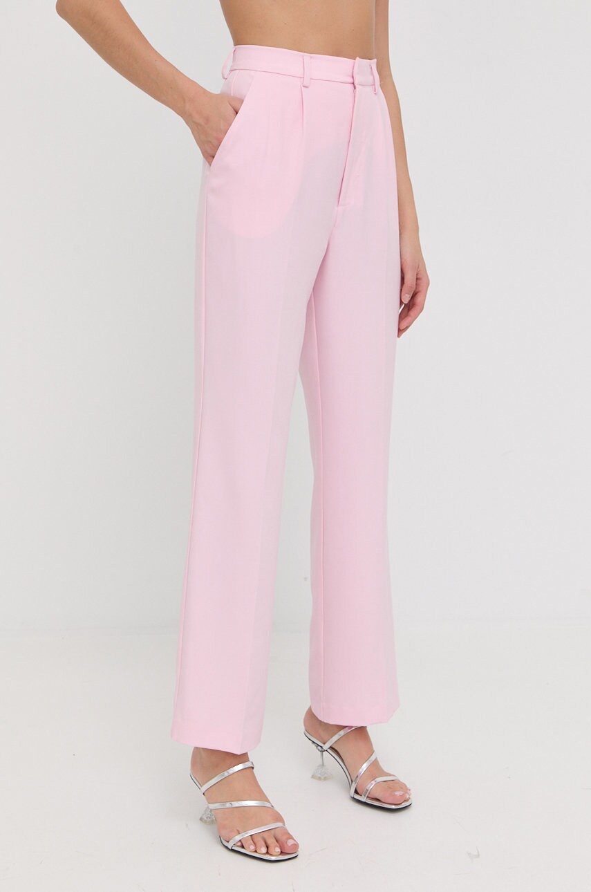 Bardot pantaloni femei, culoarea roz, drept, high waist